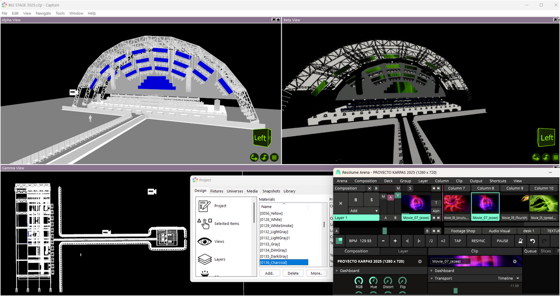 Diseño técnico y previsualización 3D de escenario