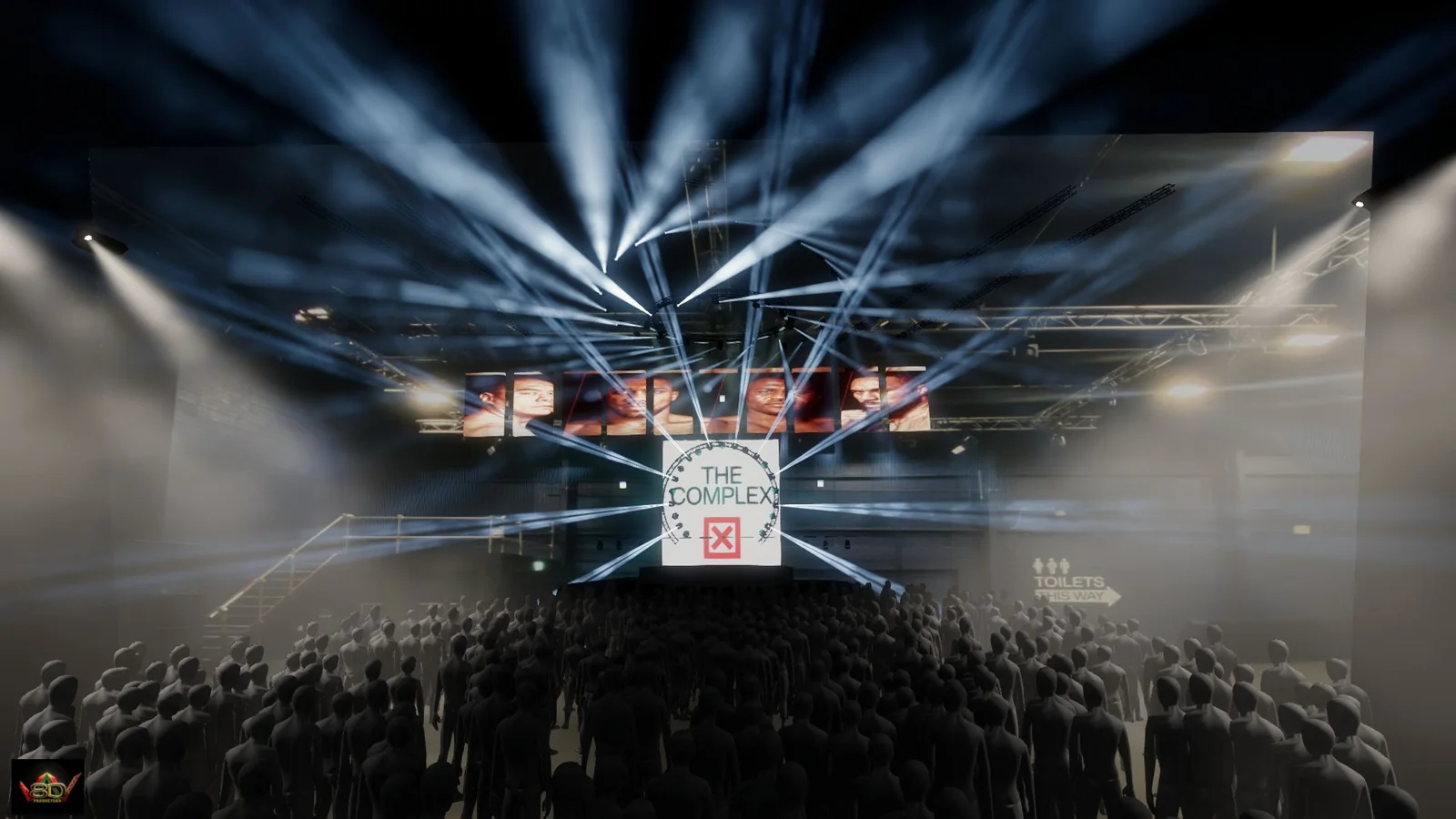 Visualización 3D de diseño escénico para un venue en Dublín